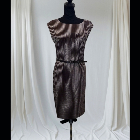 Neiman Marcus Brown and White Striped Dress - Picture 1 of 5
